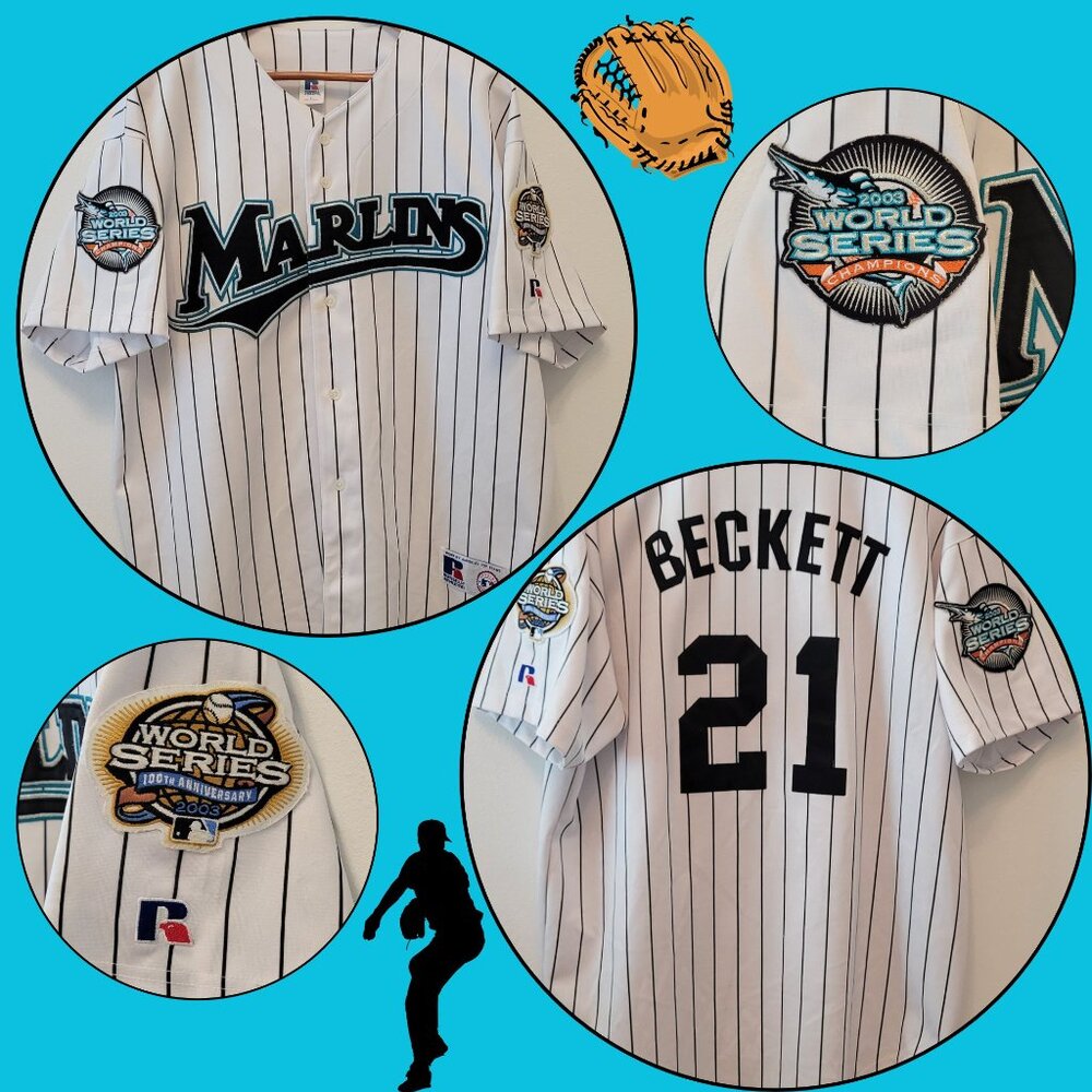 Vintage Fla Marlins JOSH BECKETT 2003 World Series 100th Anniv. Russell Jersey